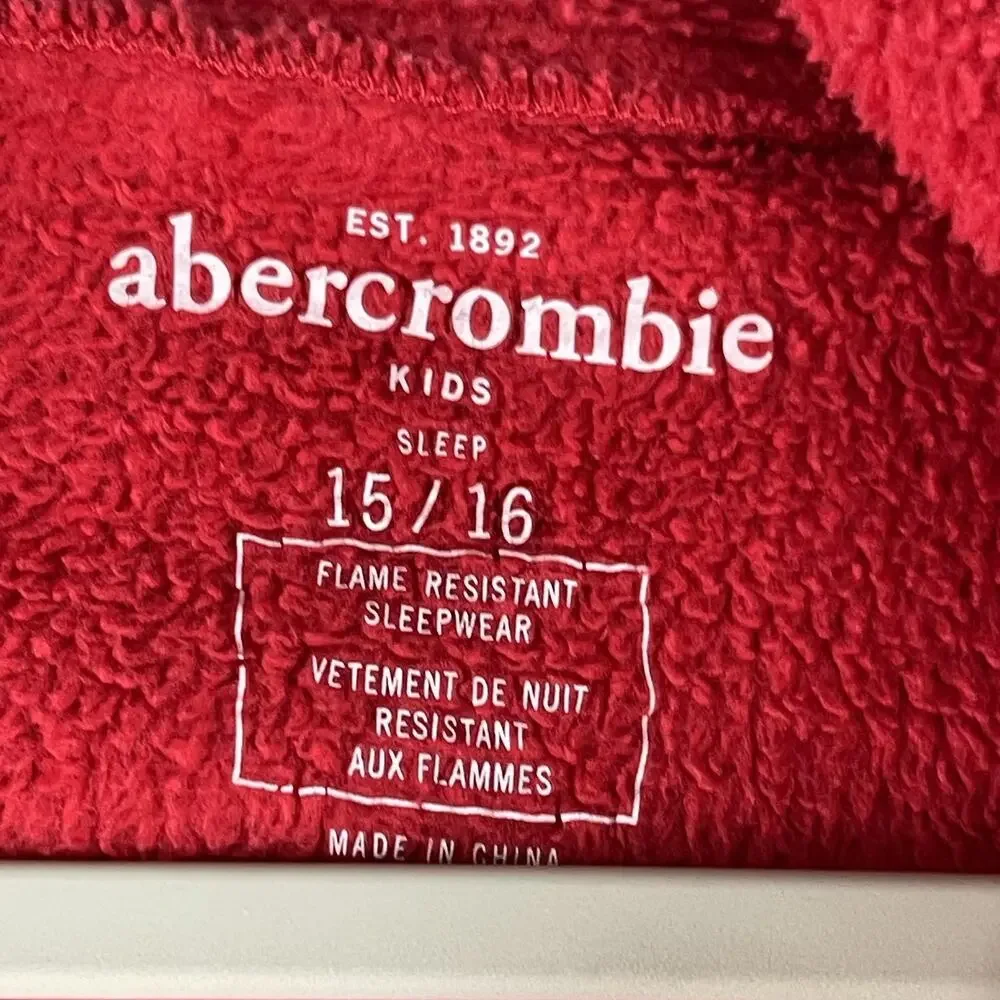 Abercrombie Fitch Kids One Piece Pajama 15/16 Red Hooded Moose‎ Cozy Christmas